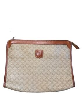 Celine Tan Leather Zip Cosmetic Pouch